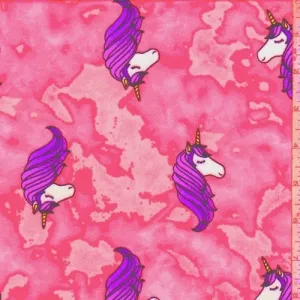 1 1/4 YD PC-Pink Unicorn Double Brushed Jersey Knit Fabric