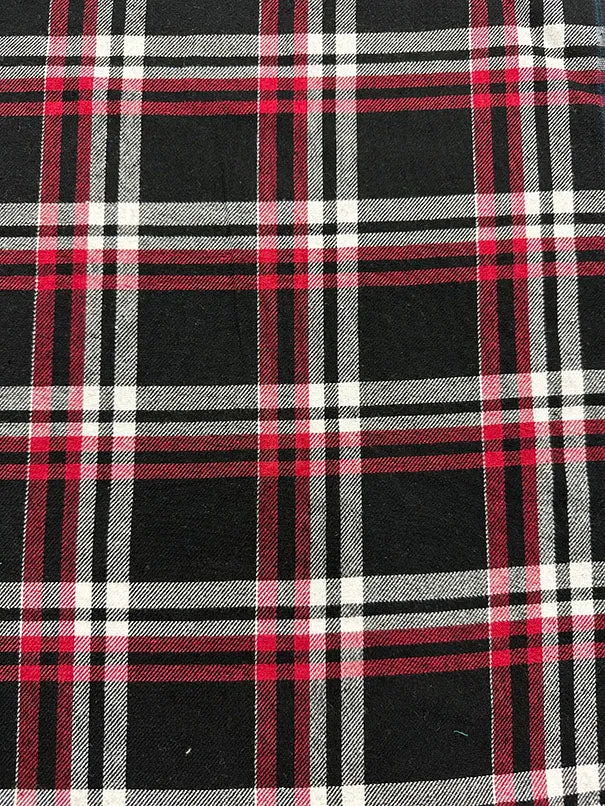 1 3/4 YD PC-Black Multi Yarn Dyed Plaid Flannel Fabric