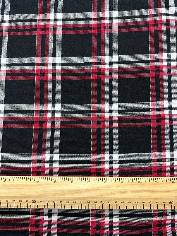 1 3/4 YD PC-Black Multi Yarn Dyed Plaid Flannel Fabric