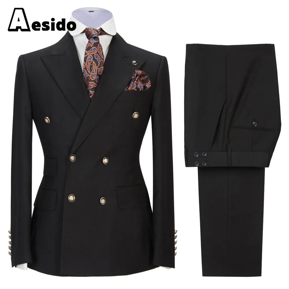 2 Pieces Business Mens Suit Slim Fit Peak Lapel Flat Blazer For Wedding (Blazer Pants)