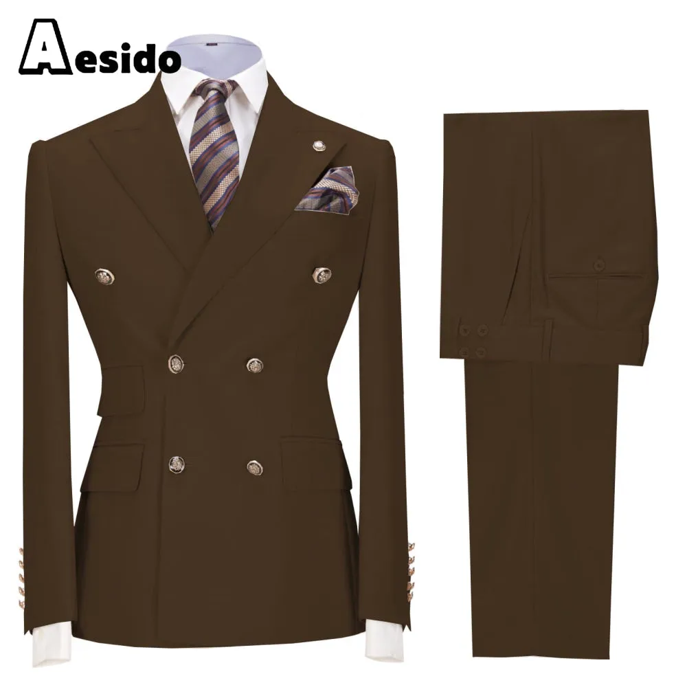 2 Pieces Business Mens Suit Slim Fit Peak Lapel Flat Blazer For Wedding (Blazer Pants)