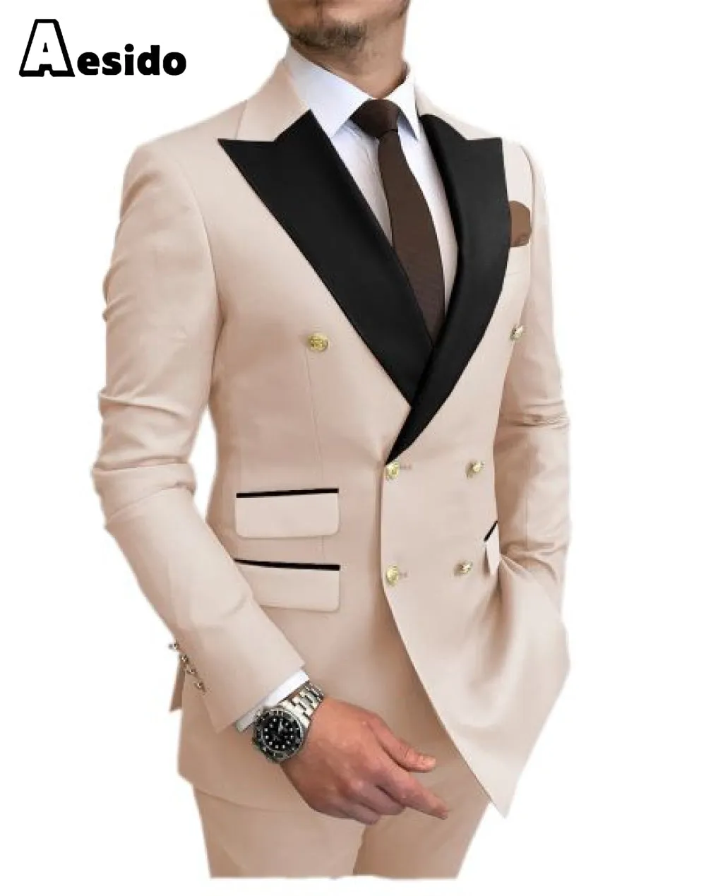 2 Pieces Mens Suit Slim Fit Peak Lapel Flat Blazer For Wedding (Blazer Pants)