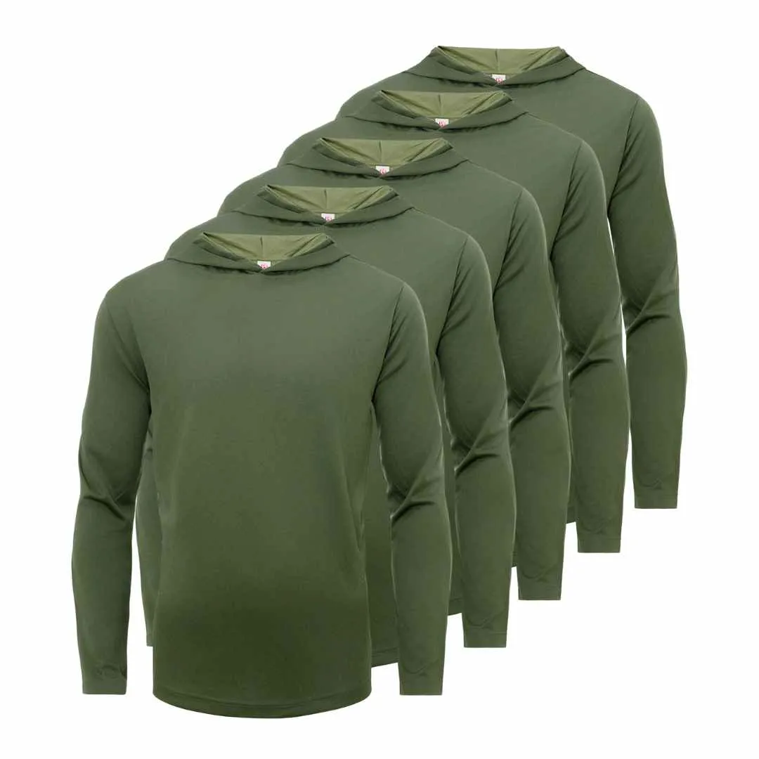 5 Pack Men’s Performance Long Sleeve T-Shirts with Hood