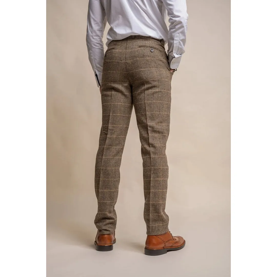 Albert - Men's Tan Brown Tweed Trousers