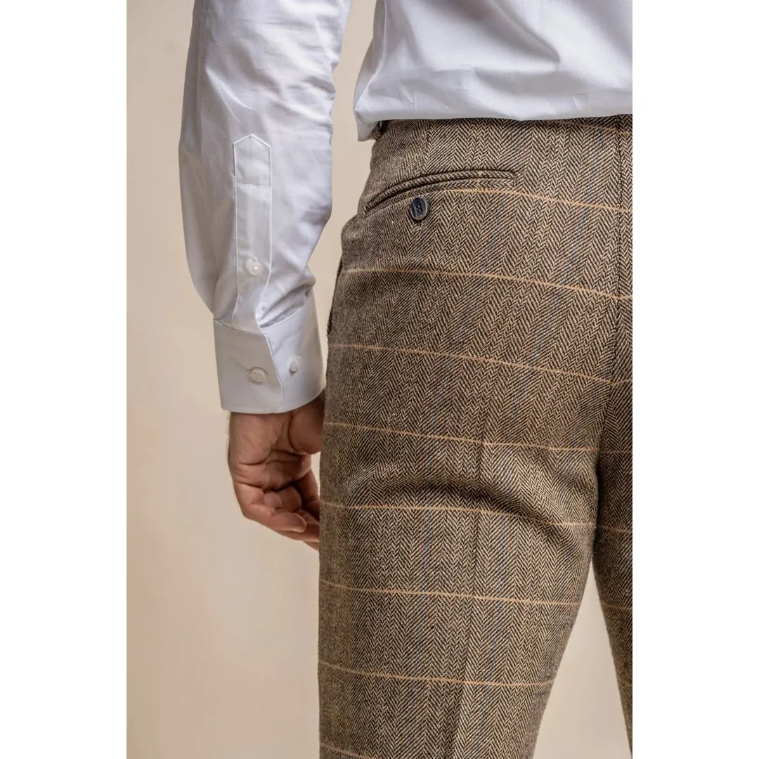 Albert - Men's Tan Brown Tweed Trousers