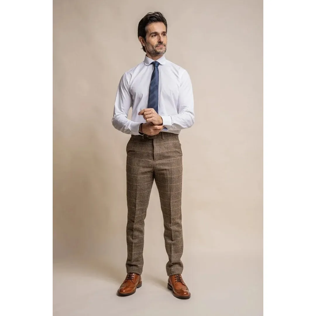 Albert - Men's Tan Brown Tweed Trousers