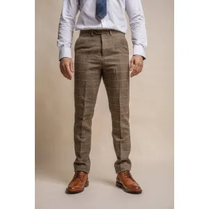 Albert - Men's Tan Brown Tweed Trousers