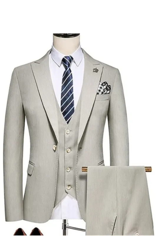 Andy Formal Gray Three-Piece Peaked Lapel Men's Business Suit