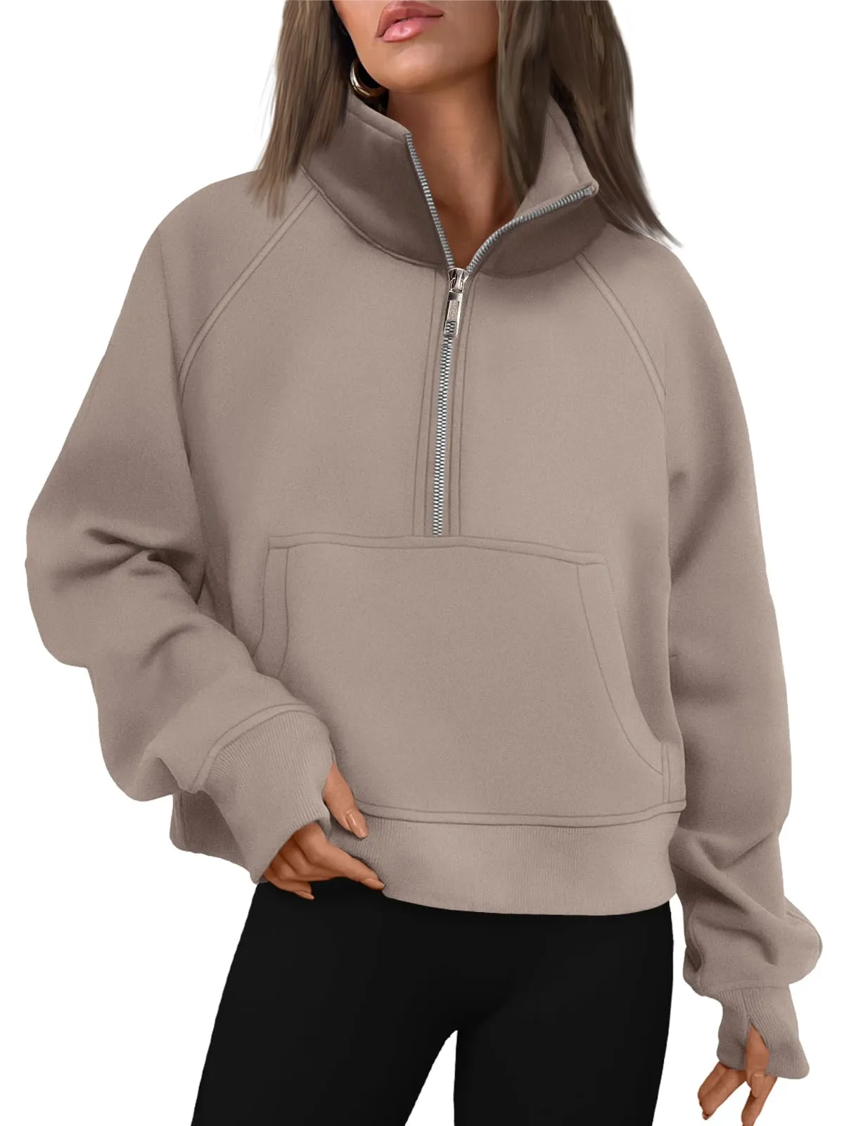 AUTOMET Womens Sweatshirts Half Zip Cropped Pullover Fleece Quarter Zipper Hoodies 2024 Fall Fashion Outfits Clothes Coffeegrey Medium