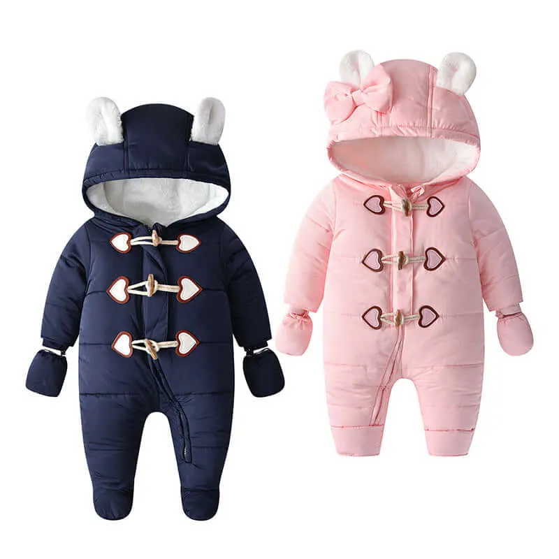 baby windproof hooded long sleeve padded jumpsuit with bear ears