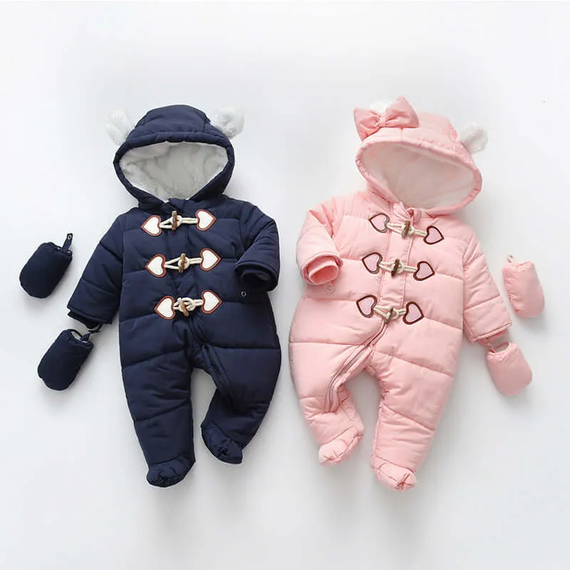 baby windproof hooded long sleeve padded jumpsuit with bear ears