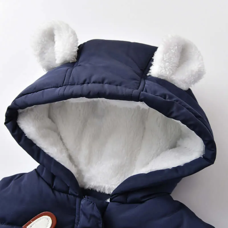 baby windproof hooded long sleeve padded jumpsuit with bear ears