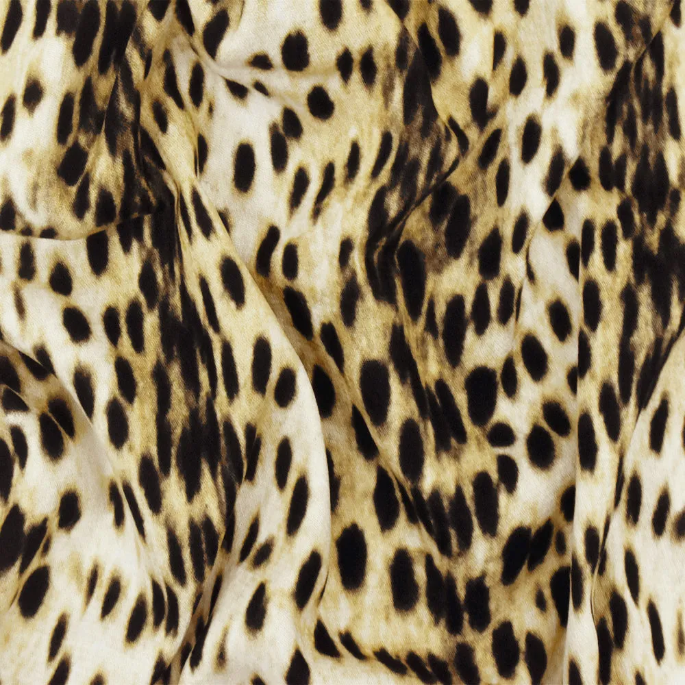 Beige-Black-Multi Famous Designer Cheetah Print Viscose Crepe Woven Fabric