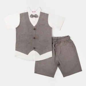 Boys Cotton 2Pcs Suit - Light Brown