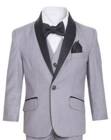 Boys Light Grey Shawl Tuxedo Suit