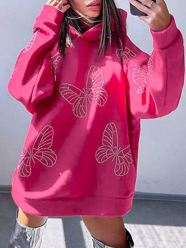 Butterfly Diamante Batwing Sleeve Hoodie