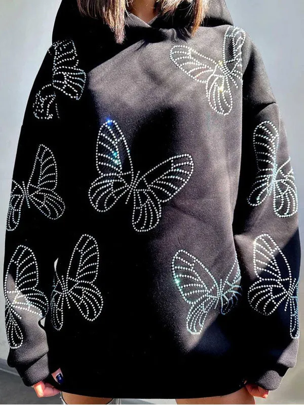 Butterfly Diamante Batwing Sleeve Hoodie