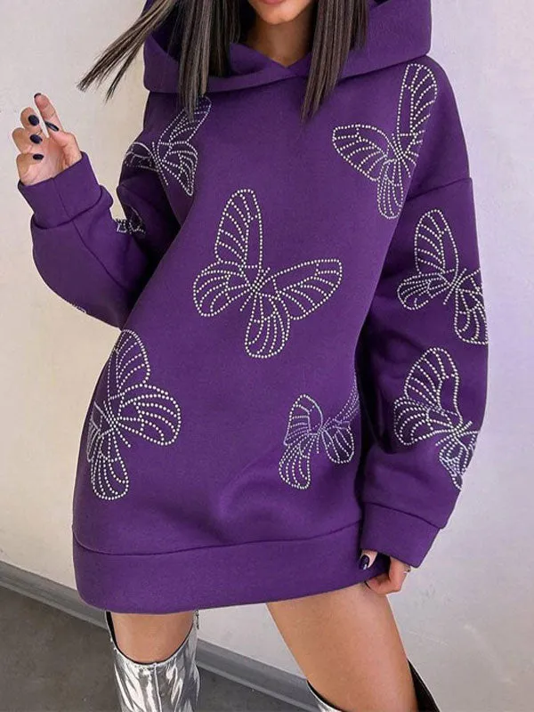 Butterfly Diamante Batwing Sleeve Hoodie