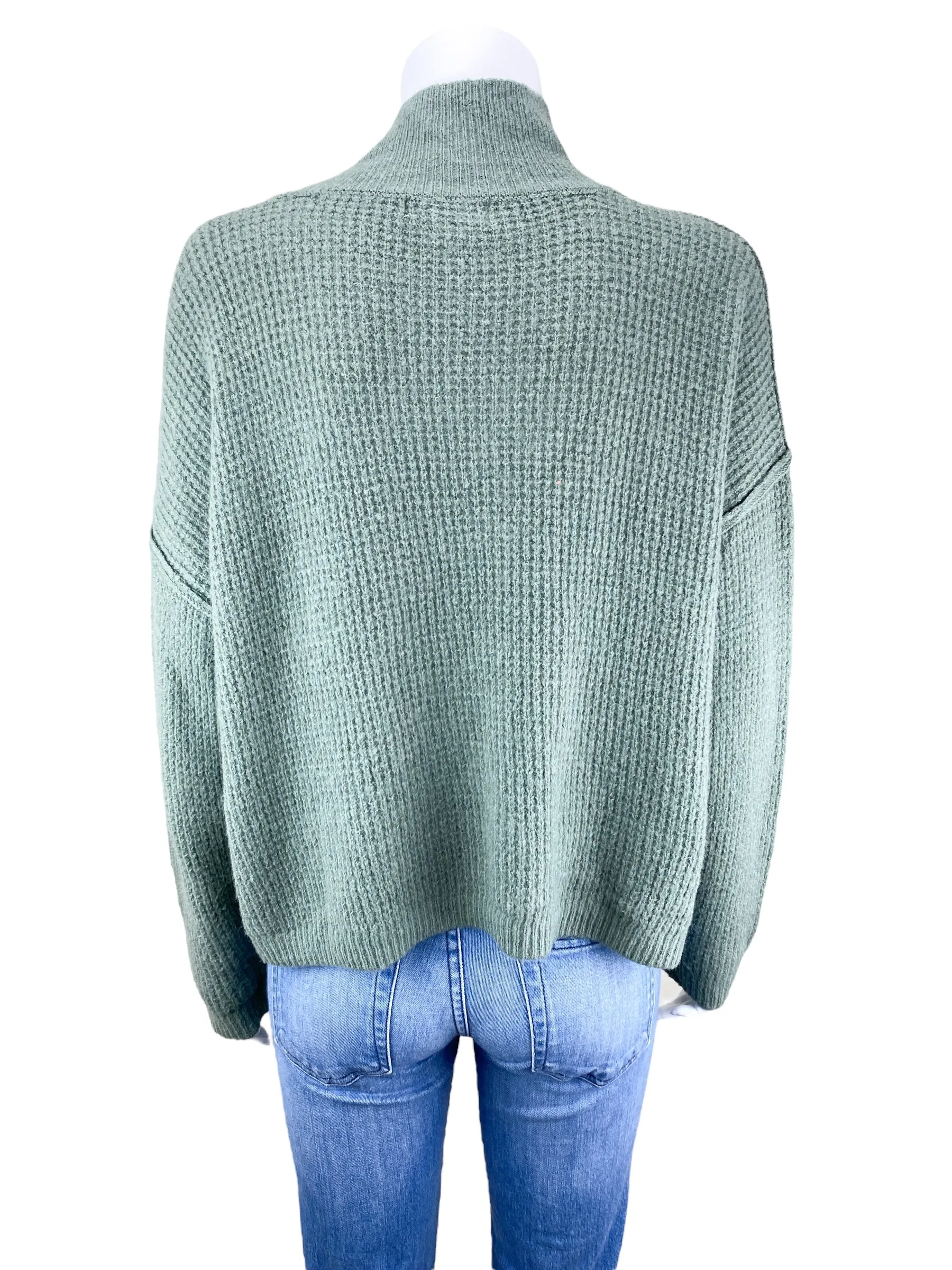 By Together Women's Mock Neck Waffle Sweater Sage Green Size S (runs big)