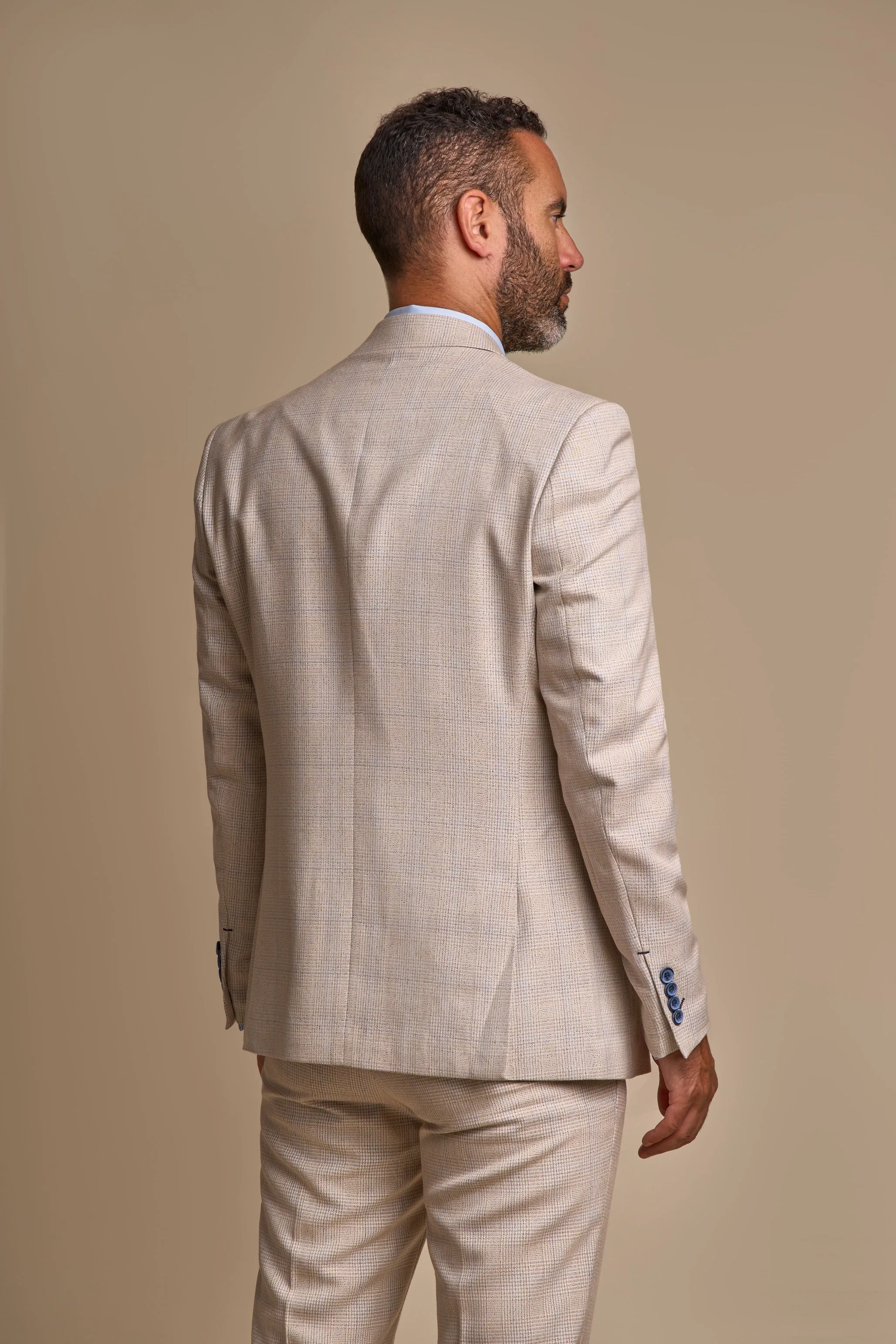 Caridi Beige Short Check Three Piece Suit