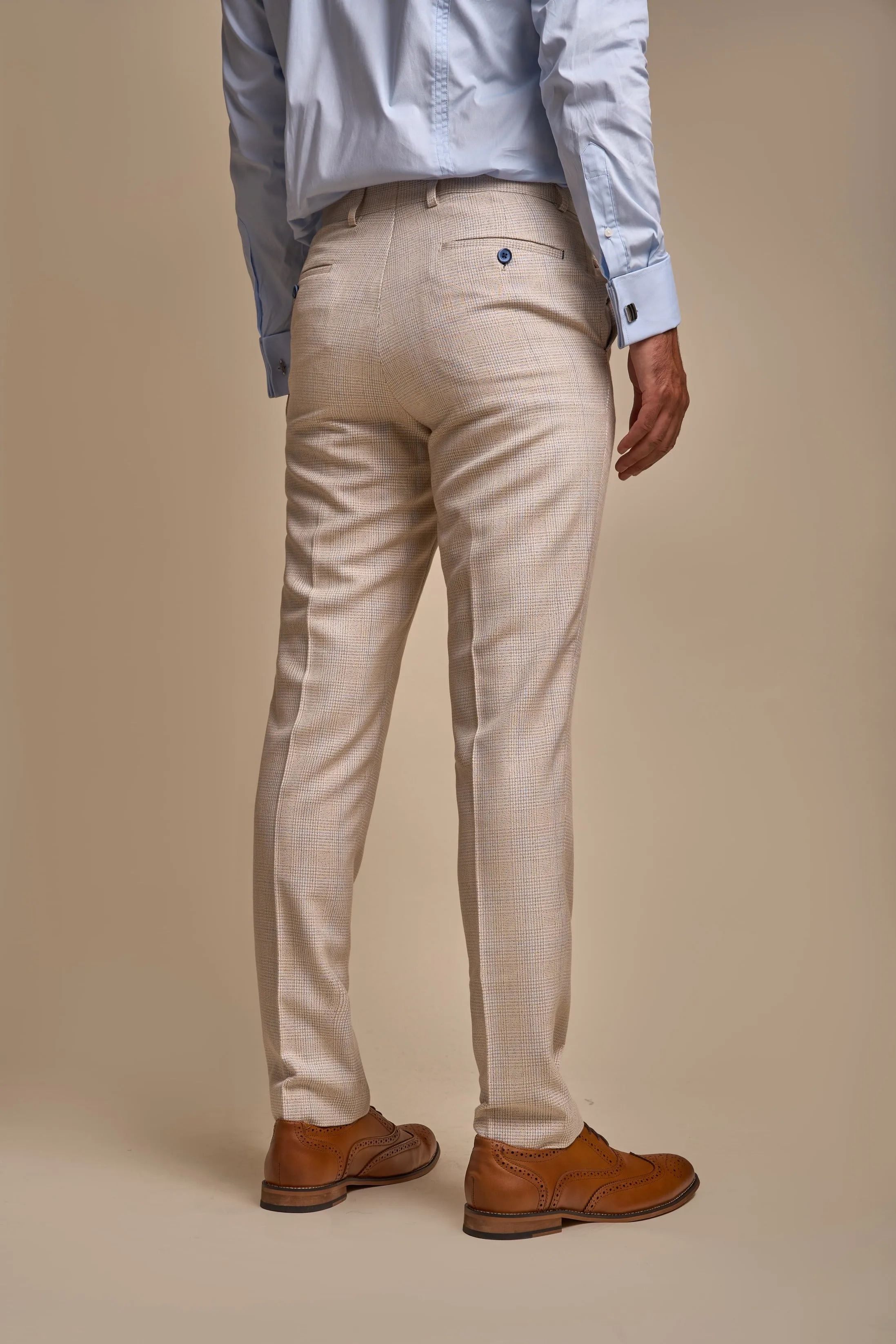 Caridi Beige Short Check Three Piece Suit