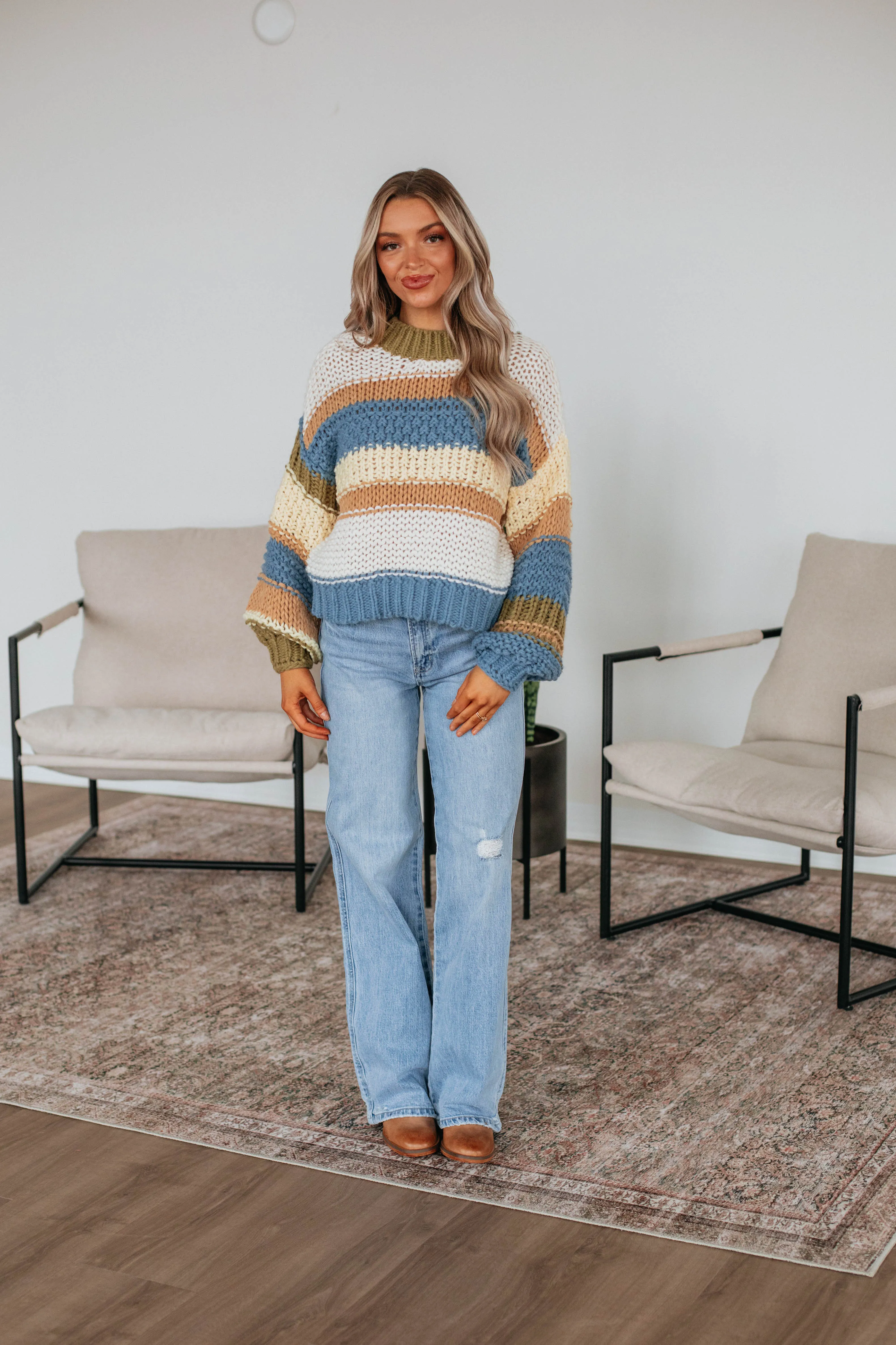 Celia Colorblock Sweater - Steel Blue Mix