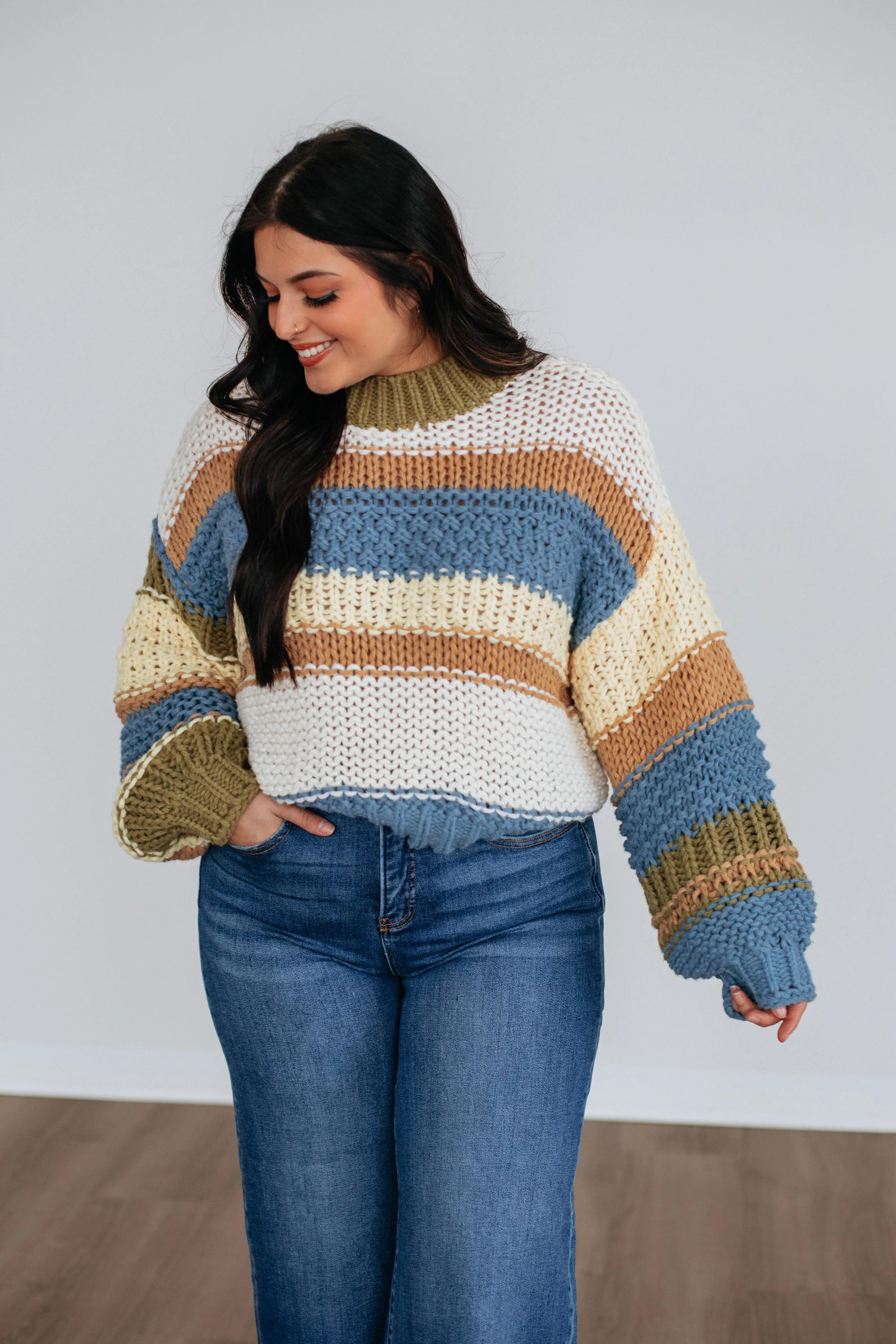 Celia Colorblock Sweater - Steel Blue Mix