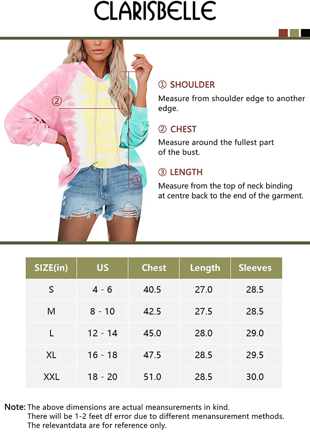 Clarisbelle Womens Long Sleeve Tie-Dye Hoodie with Drawstrings