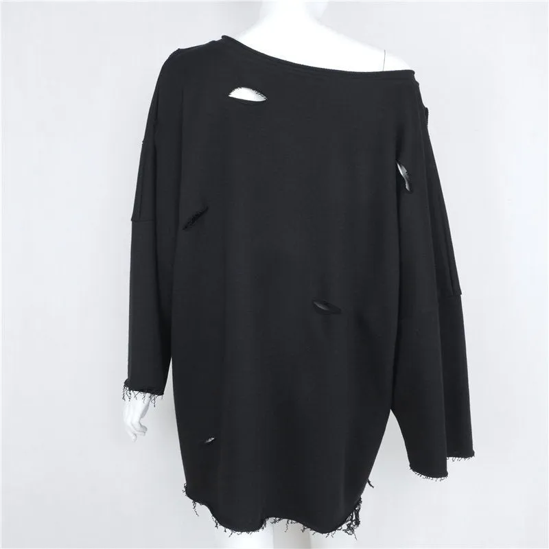 Cut Out One Shoulder Loose Long Sweatshirt