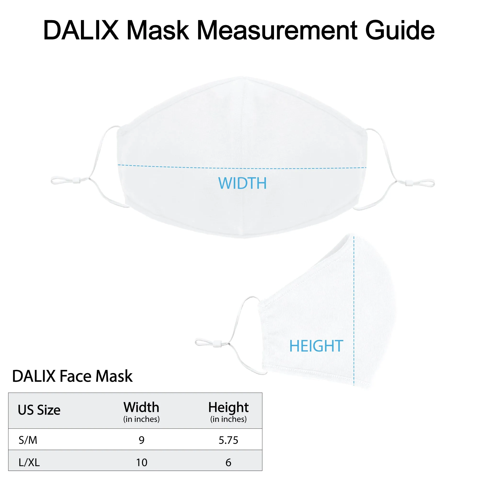 DALIX Cloth Face Mask Reuseable Washable Made in USA - S-M, L-XL Size (20 Pack)