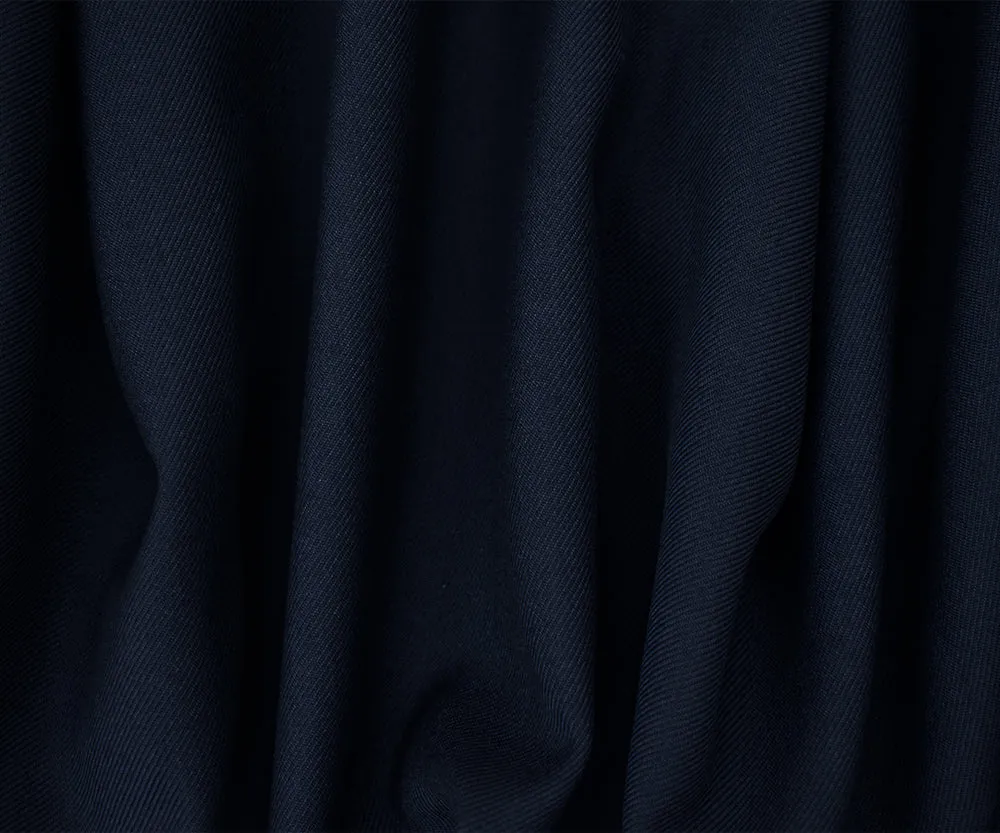 Deep Navy Blue Polyester Solid Twill Woven Suiting Fabric