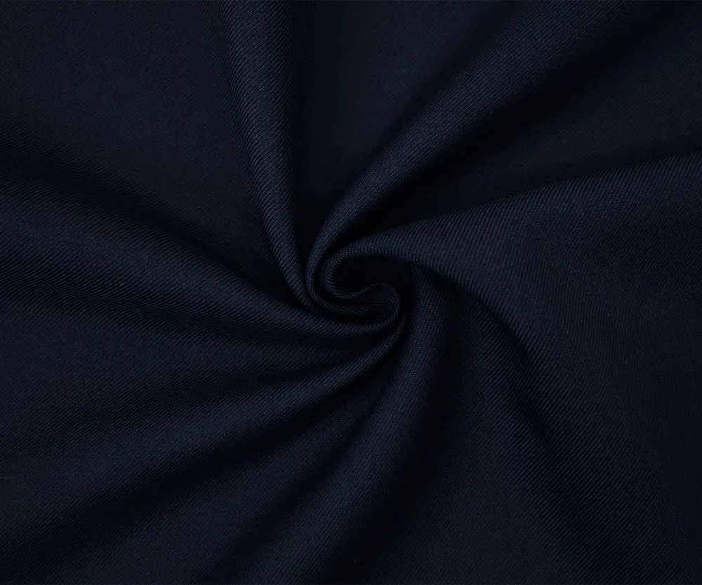 Deep Navy Blue Polyester Solid Twill Woven Suiting Fabric