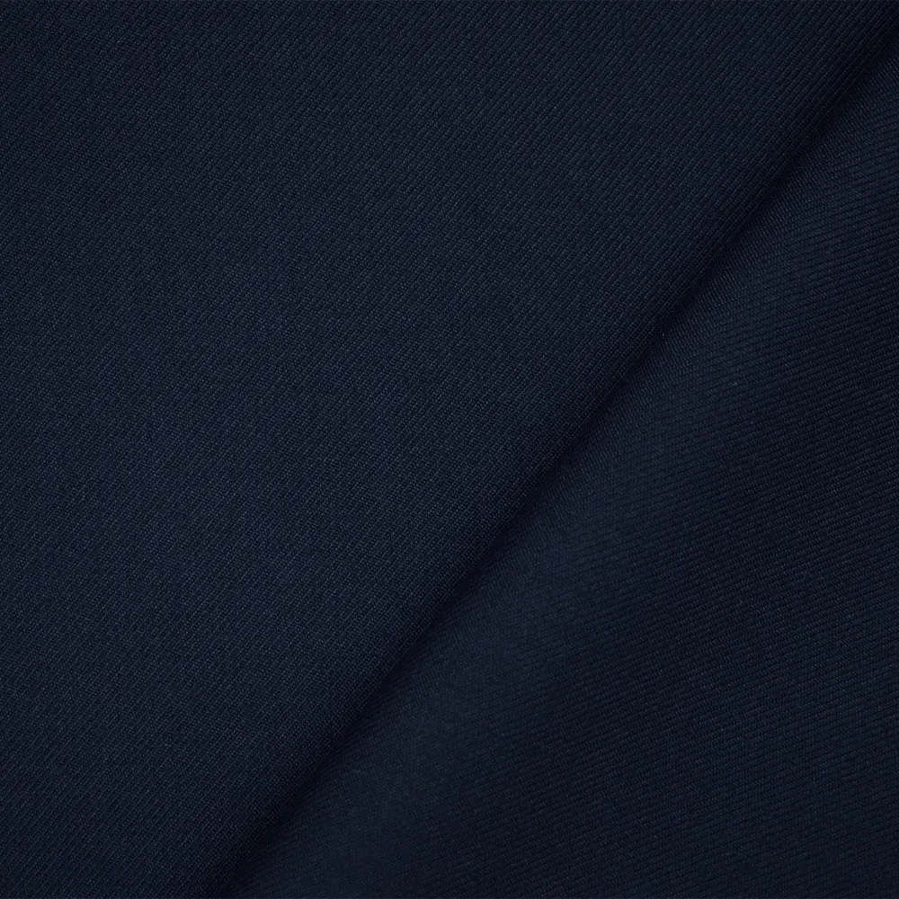 Deep Navy Blue Polyester Solid Twill Woven Suiting Fabric