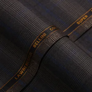 Glen Plaid Checks-Charcoal Grey, S 100s Pure Wool, Bellini Suiting Fabric