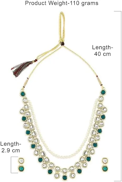 Green Kundan Multi Layers Necklace Earring & Ring Set For Women