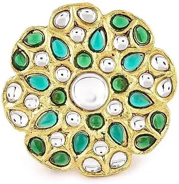 Green Kundan Multi Layers Necklace Earring & Ring Set For Women