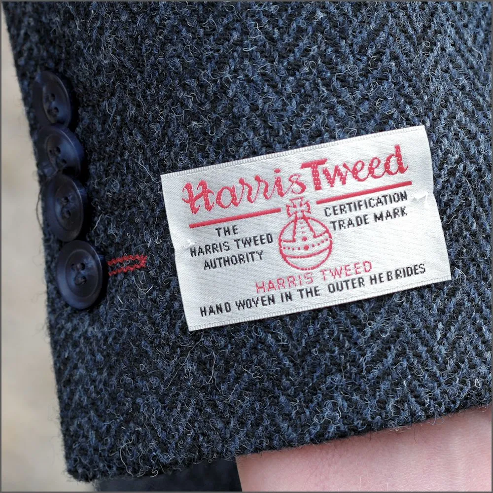 Harris Tweed Dark Blue Herringbone 3pc Suit^^