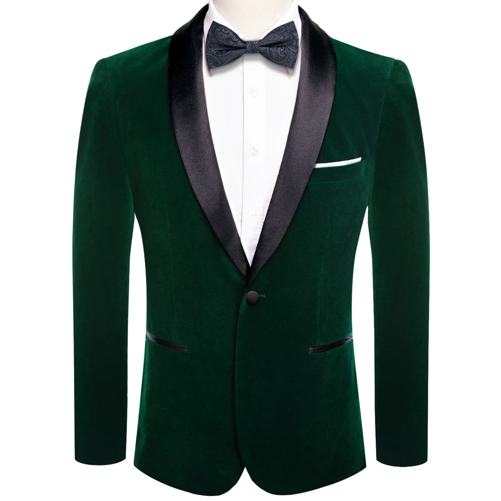 Hi-Tie Dark Green Flannel Suit Black Shawl Lapel Men's Wedding Blazer