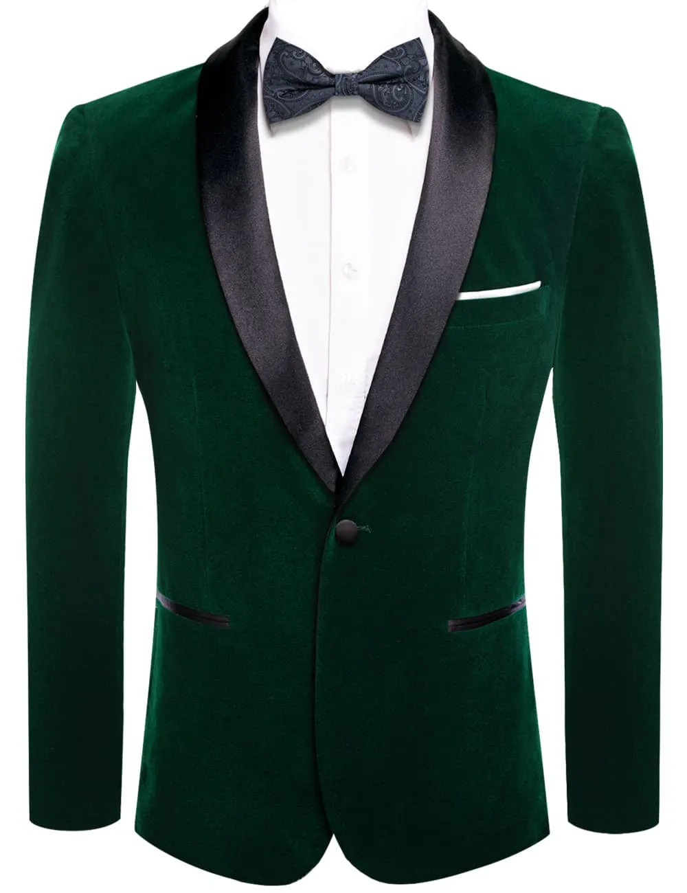 Hi-Tie Dark Green Flannel Suit Black Shawl Lapel Men's Wedding Blazer