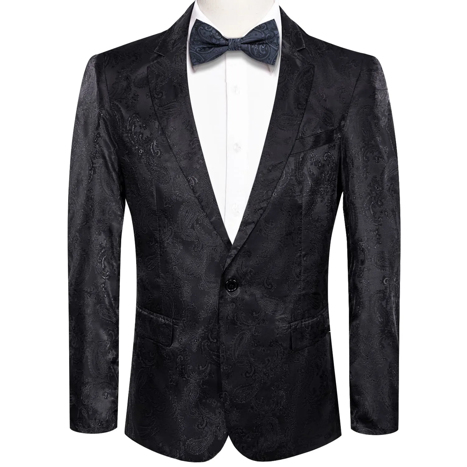 Hi-Tie Notched Lapel Blazer Black Men's Wedding Paisley Top Men Suit