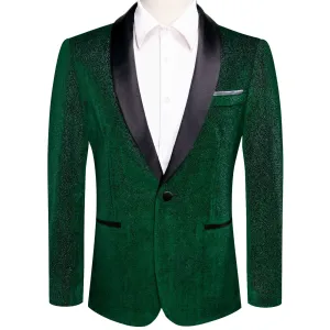 Hi-Tie Velvet Blazer Green Formal Wedding Suit Shawl Lapel Men's Top