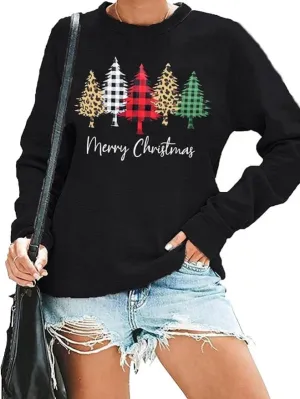 hohololo Christmas Sweatshirts Women Xmas Shirt Christmas Tree Graphics Pullover Holiday Long Sleeve Tops