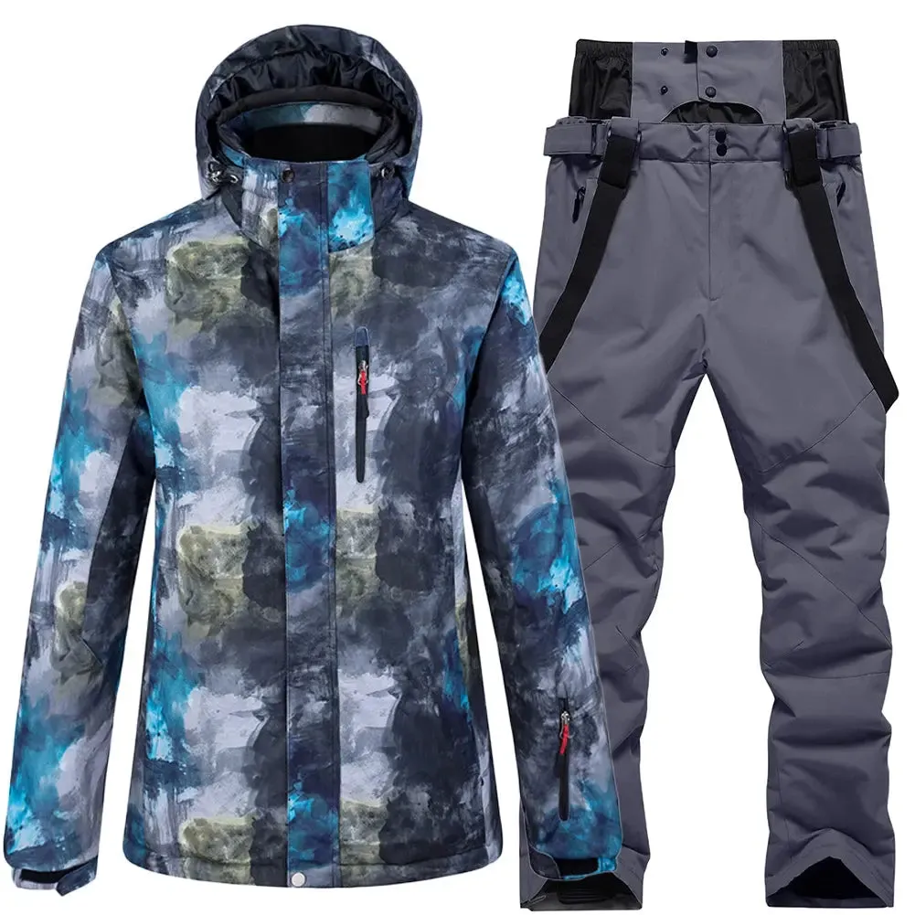 Hotian Detachable Hooded Men Ski Snowboard Jacket & Bib Pants