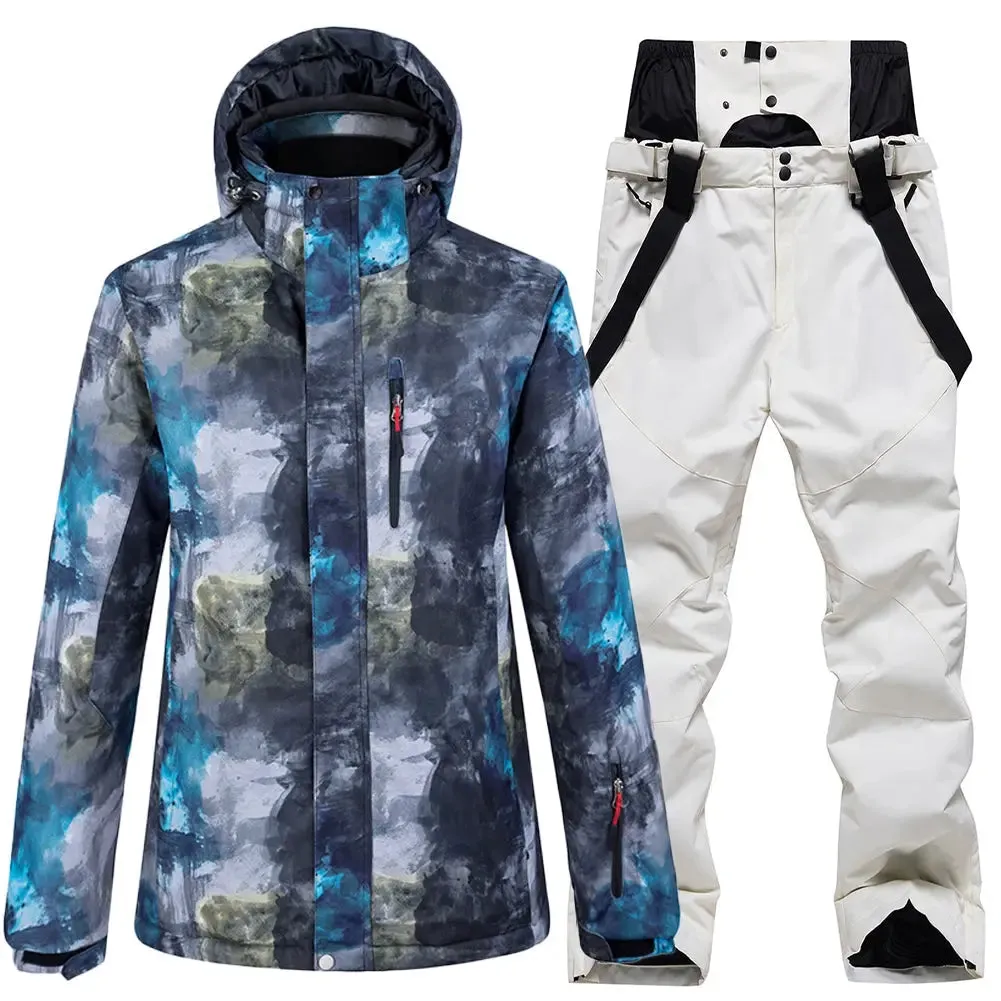 Hotian Detachable Hooded Men Ski Snowboard Jacket & Bib Pants