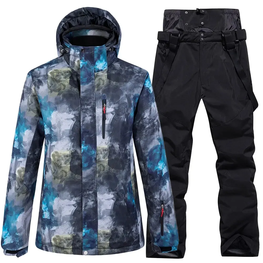 Hotian Detachable Hooded Men Ski Snowboard Jacket & Bib Pants