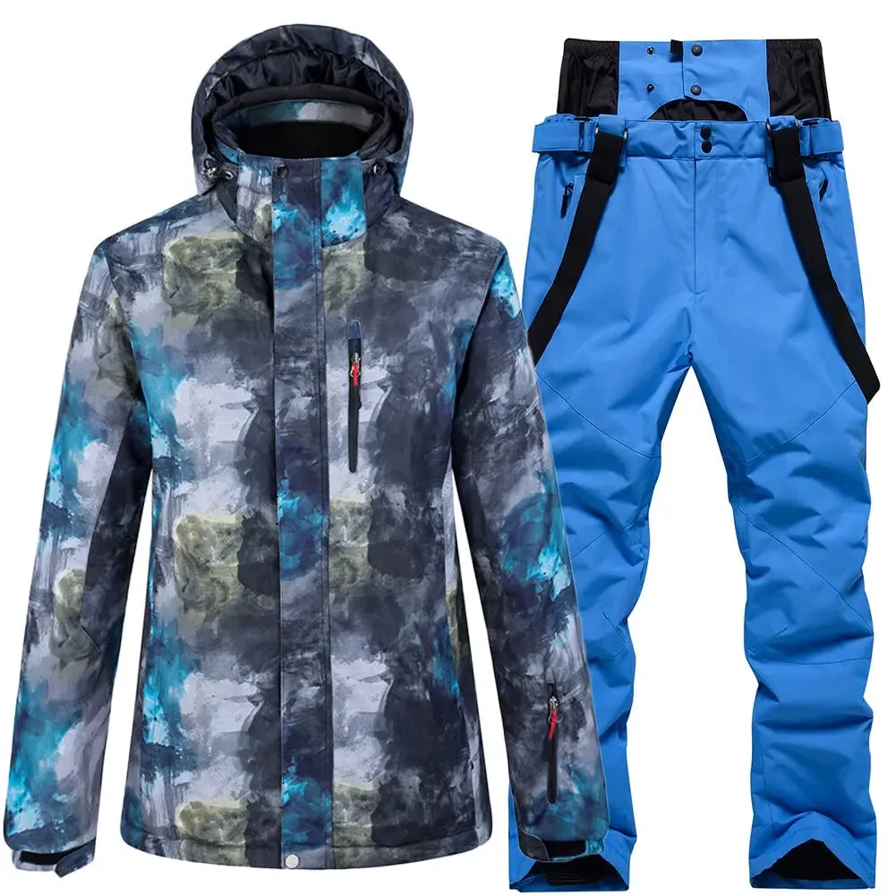 Hotian Detachable Hooded Men Ski Snowboard Jacket & Bib Pants