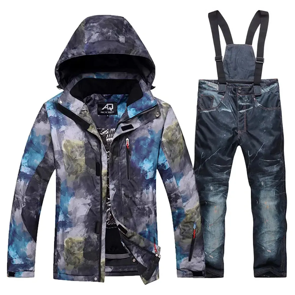 Hotian Detachable Hooded Men Ski Snowboard Jacket & Bib Pants