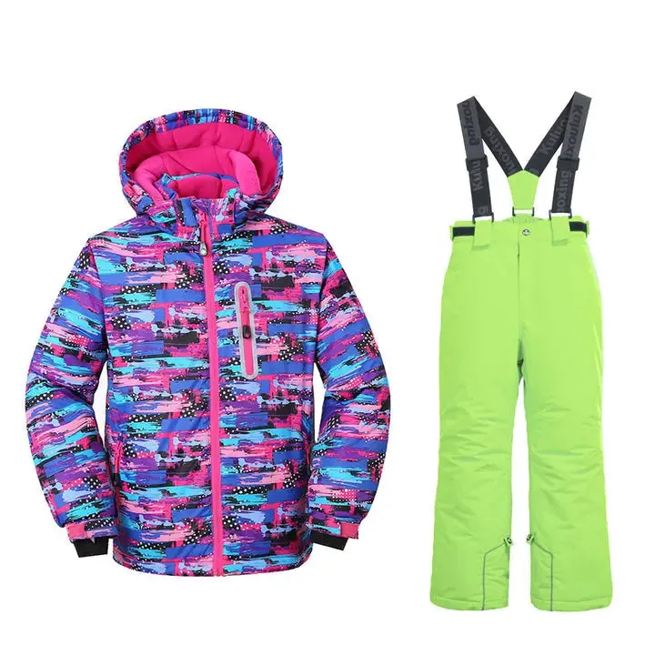 HOTIAN Girls Ski Jacket & Pants Set Kids Snowsuits