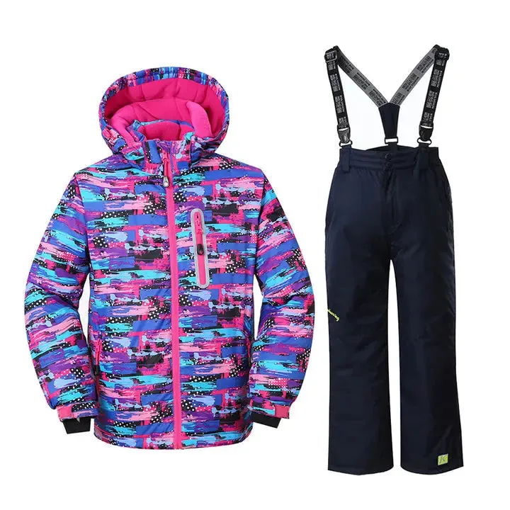 HOTIAN Girls Ski Jacket & Pants Set Kids Snowsuits