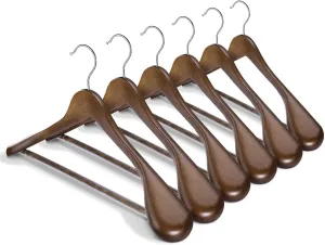 HOUSE DAY Walnut Wide Shoulder Wooden Hangers 6 Pack